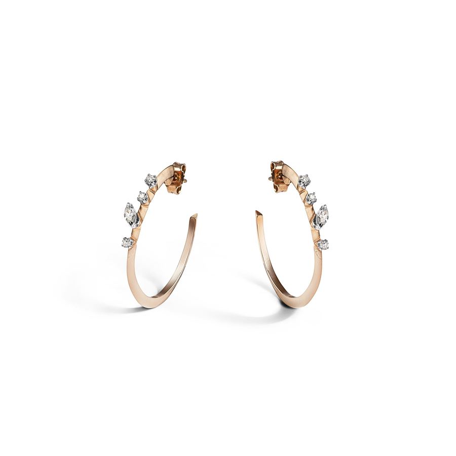 Rose gold 'Balance' hoop earrings medium size with diamonds BALANCE | OR CERCHIO MEDIOAU9R CT.0,32